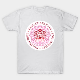 King Charles III Official Coronation Emblem Red and Pink T-Shirt